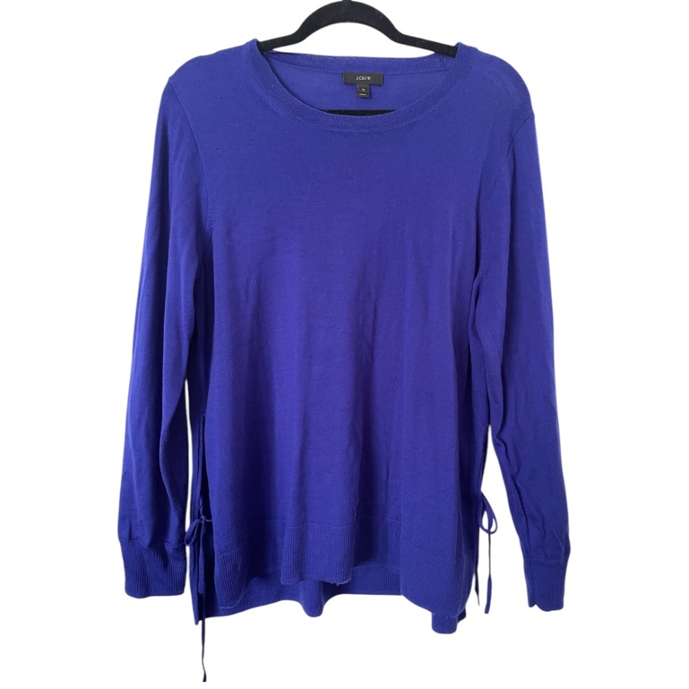 J.Crew Indigo Blue Merino Wool Crewneck Sweater with‎ Side Bow Tie Detail XL